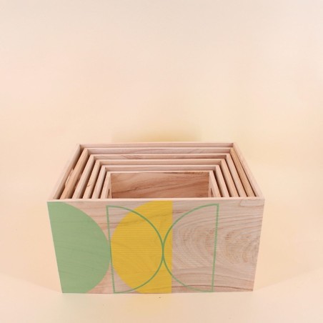 Lot de 6 caisses en bois géométriques verts | Hashtag Déco