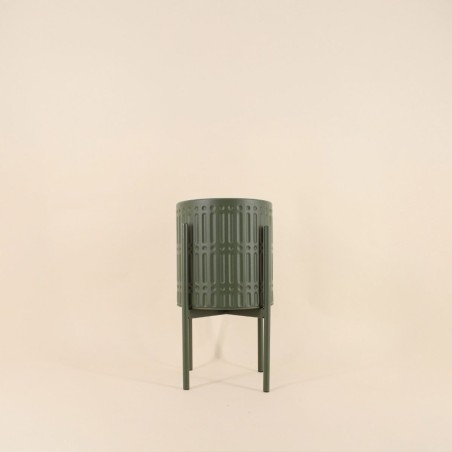 Cache pot métal vert 21x38,5cm moderne | Hashtag Déco