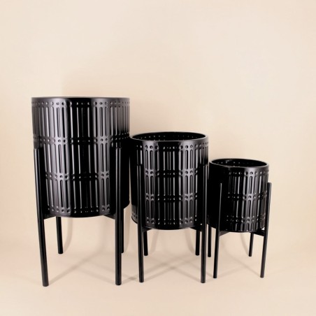 Cache pot métal noir 27x48cm, design épuré | Hashtag Déco