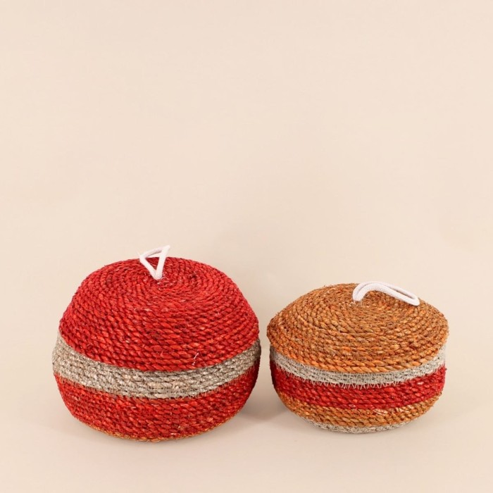 Lot de 2 paniers avec couvercles en fibres naturelles rouge | Hashtag Déco