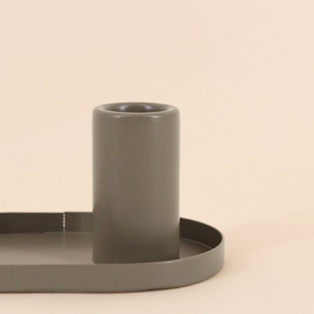 Bougeoir métal kaki ovale 12x6cm | Hashtag Déco