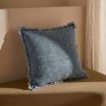 Coussin effet jean à franges bleu 40x40cm | Hashtag Déco