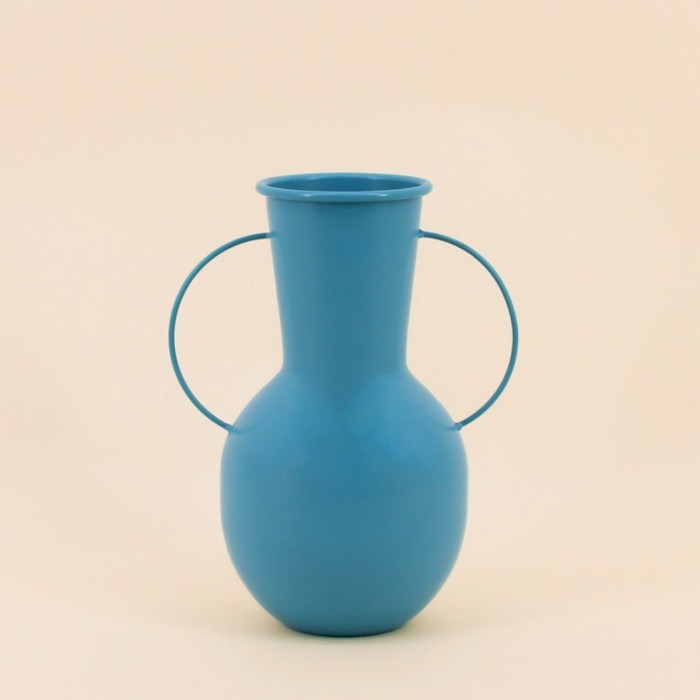 Vase métal bleu avec anses 24cm | Hashtag Déco
