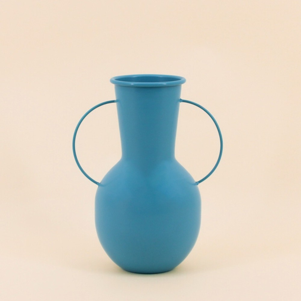 Vase métal bleu avec anses 24cm | Hashtag Déco