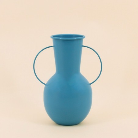 Vase métal bleu avec anses 24cm | Hashtag Déco