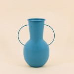 Vase métal bleu avec anses 24cm | Hashtag Déco