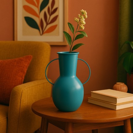Vase métal bleu avec anses 24cm | Hashtag Déco