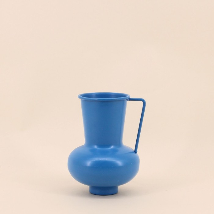 Vase en métal bleu avec anse 17cm | Hashtag Déco