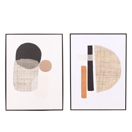 Set de 2 toiles abstraites 3D beige en lin 45x60cm | Hashtag Déco
