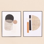 Set de 2 toiles abstraites 3D beige en lin 45x60cm | Hashtag Déco