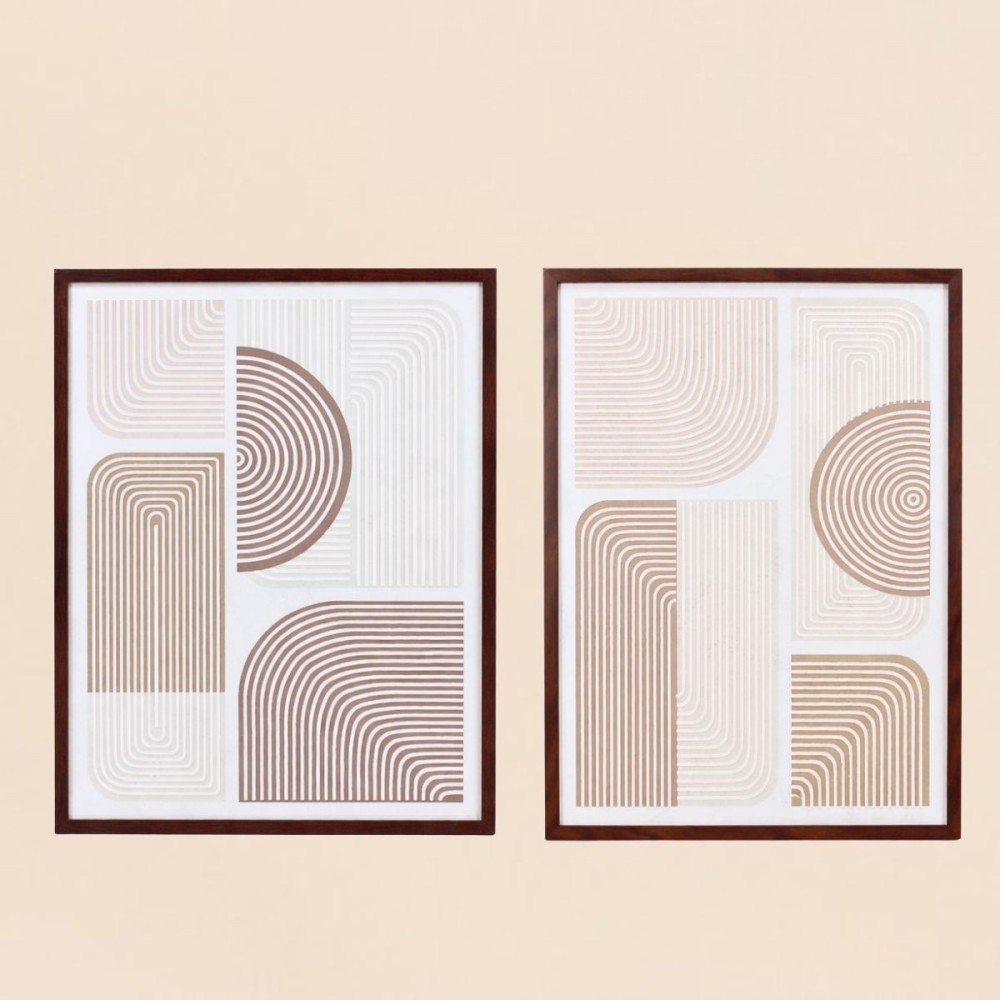 Set de 2 toiles en relief géométrique beige marron 45x60cm | Hashtag Déco