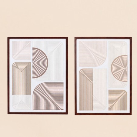Set de 2 toiles en relief géométrique beige marron 45x60cm | Hashtag Déco