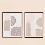 Set de 2 toiles en relief géométrique beige marron 45x60cm | Hashtag Déco