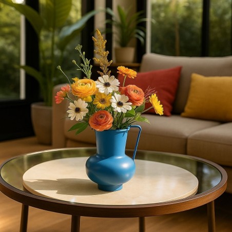 Vase en métal bleu avec anse 17cm | Hashtag Déco