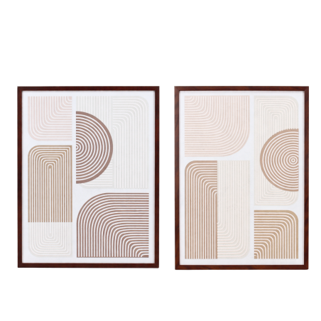 Set de 2 toiles en relief géométrique beige marron 45x60cm | Hashtag Déco