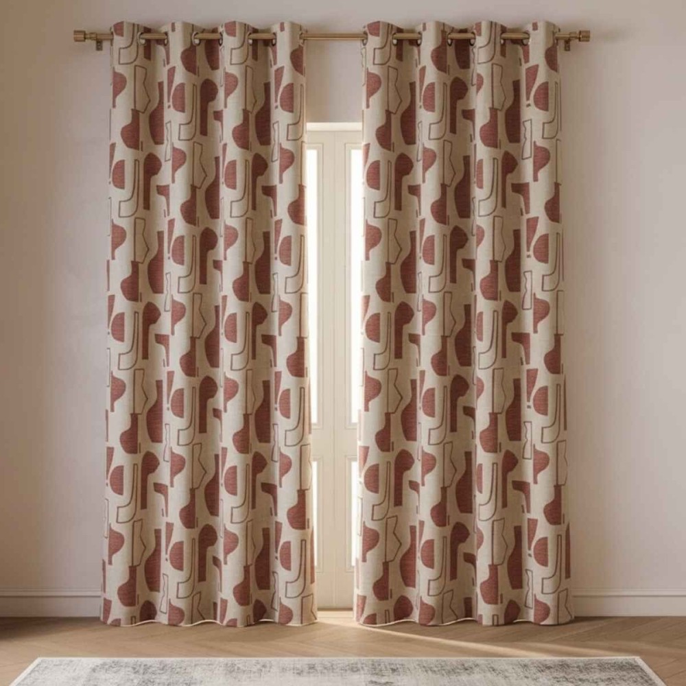 Rideau jacquard beige marron 140x240cm | Hashtag Déco