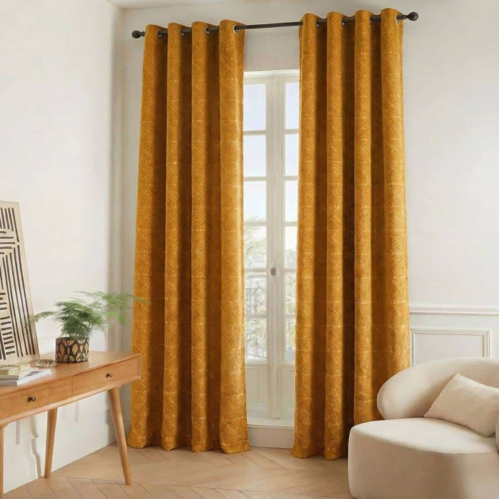 Rideau géométrique coton bleu 140x250cm | Hashtag Déco