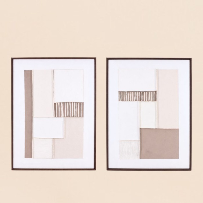 Set de 2 toiles peintes à la main à motifs marron, beiges | Hashtag Déco