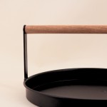 Plateau rond métal noir et bois 29cm | Hashtag Déco