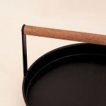 Plateau rond métal noir et bois 29cm | Hashtag Déco