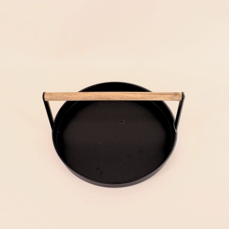 Plateau rond métal noir et bois 29cm | Hashtag Déco