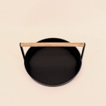 Plateau rond métal noir et bois 29cm | Hashtag Déco
