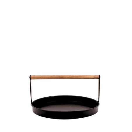 Plateau rond métal noir et bois 29cm | Hashtag Déco