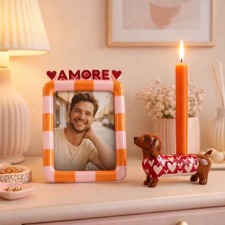 Cadre photo 3D Amore orange/rose en polyrésine | Hashtag Déco