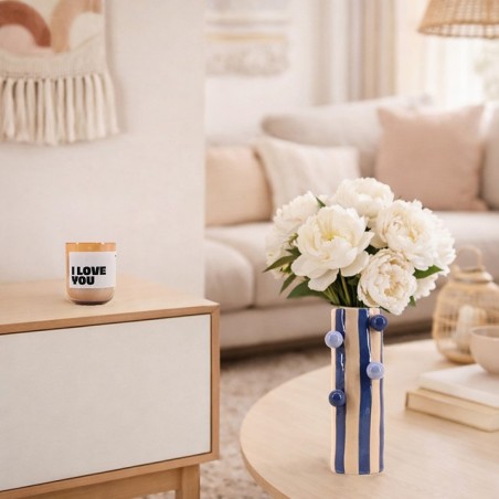 Vase en grès rayé bleu/blanc 25 cm | Hashtag Déco