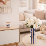 Vase en grès rayé bleu/blanc 25 cm | Hashtag Déco