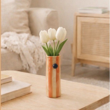 Vase orange rayé en grès 20cm | Hashtag Déco