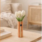 Vase orange rayé en grès 20cm | Hashtag Déco