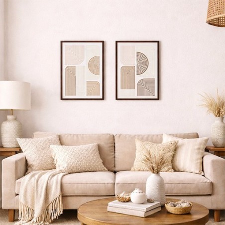 Set de 2 toiles en relief géométrique beige marron 45x60cm | Hashtag Déco