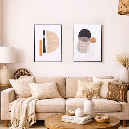 Toile abstraite 3D beige en lin 45x60cm | Hashtag Déco