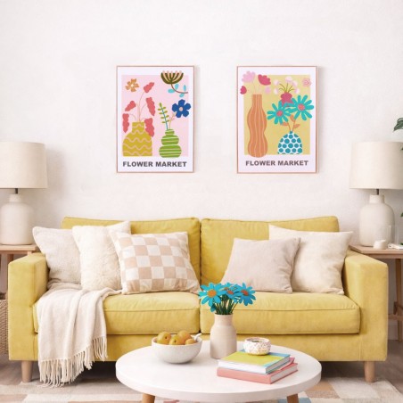 Set de 2 images encadrées fleurs brodées colorée 45x60 | Hashtag Déco