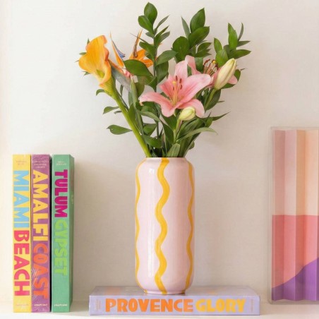 Vase céramique rayé blanc/jaune 20cm | Hashtag Déco