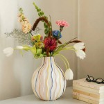 Vase en céramique blanc lignes colorées 19cm | Hashtag Déco