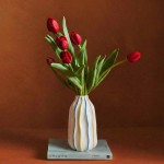 Vase céramique blanc 17cm, lignes colorées | Hashtag Déco
