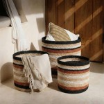 Set de 3 paniers en jonc de mer rayés marron, beige | Hashtag Déco