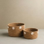 Panier en fibres naturelles 32cm, coquillages | Hashtag Déco