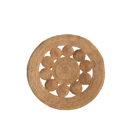 Tapis en jute rond fleur 100cm naturel | Hashtag Déco