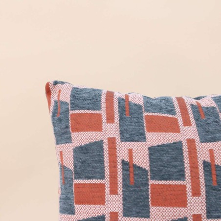 Coussin velours jacquard géométrique bleu 40x40cm | Hashtag Déco