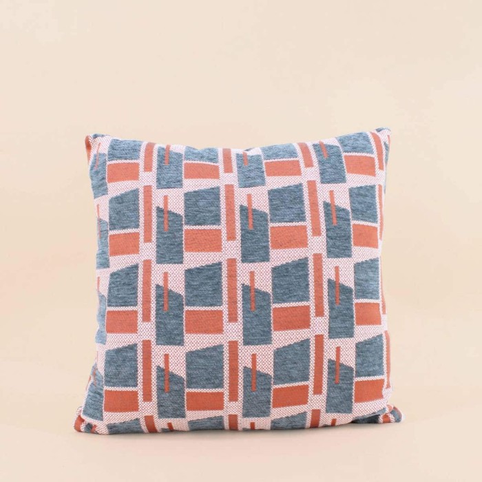 Coussin velours jacquard géométrique bleu 40x40cm | Hashtag Déco