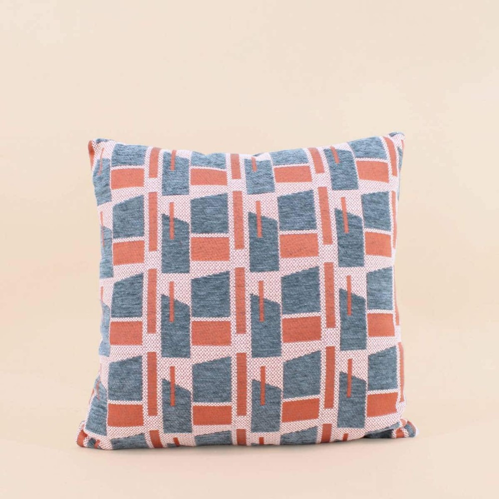 Coussin velours jacquard géométrique bleu 40x40cm | Hashtag Déco