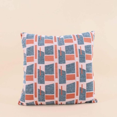 Coussin velours jacquard géométrique bleu 40x40cm | Hashtag Déco
