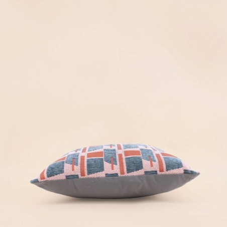 Coussin velours jacquard géométrique bleu 40x40cm | Hashtag Déco