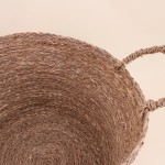 Panier rond brodé "Smile" en jonc de mer naturel | Hashtag Déco