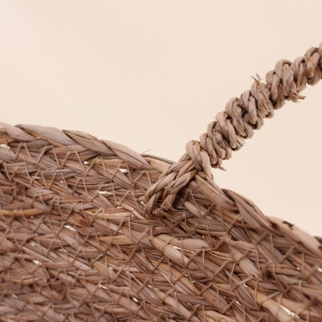 Panier rond brodé "Smile" en jonc de mer naturel | Hashtag Déco