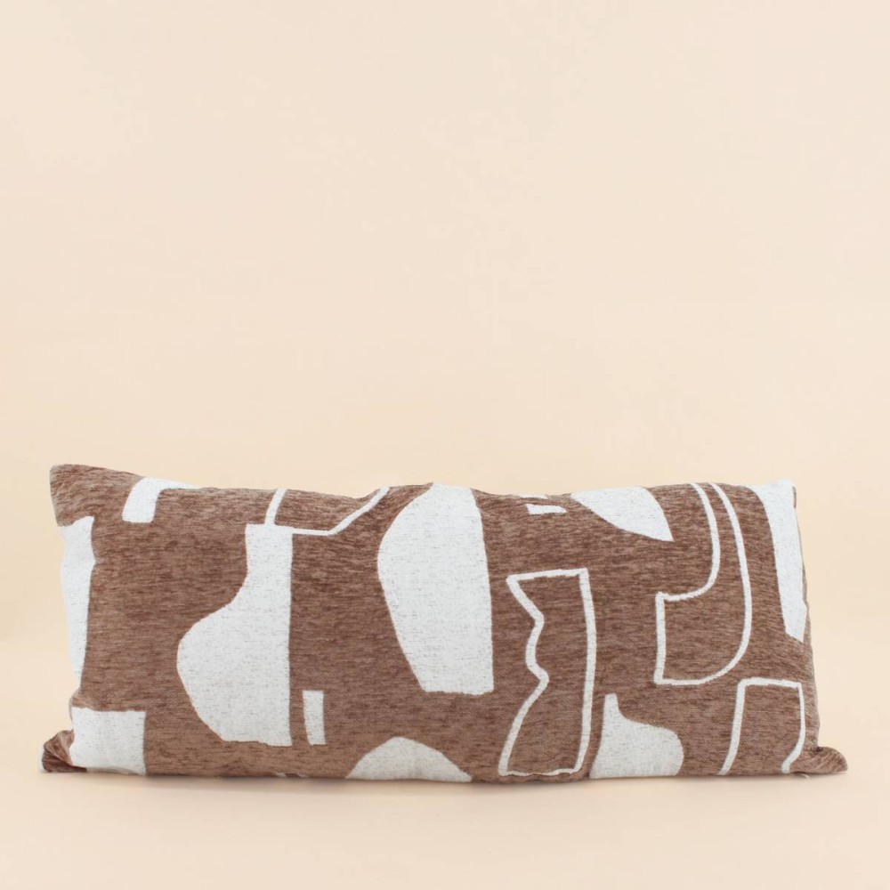 Coussin jacquard chenille marron motifs ethniques | Hashtag Déco