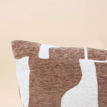 Coussin jacquard chenille marron motifs ethniques | Hashtag Déco